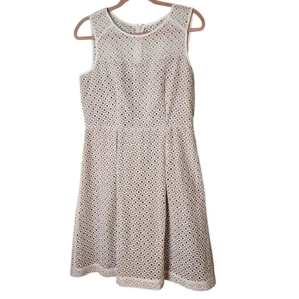 Calvin Klein white eyelet crochet knit overlay pleated sheath dress. Size 10.